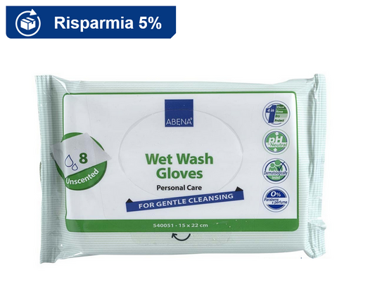 Abena, Wet Wash Glove Manopola Detergente Monouso, Confezione da 8